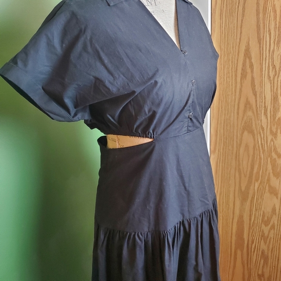OAK  + FORT | Black Tiered Cut-Out 100% Cotton Midi Dress (Size M) - Picture 6 of 12